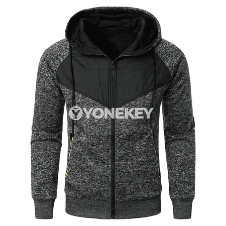 Erkekler üçin güýz-gyş fermuarly kapüşonly patchwork hudisi
