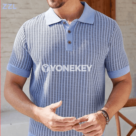 Erkekler üçin ýaz tomus polo köýnek, trikotaž, gysga ýeňli
