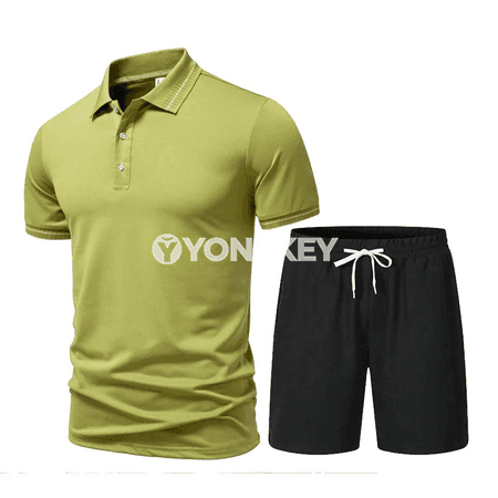 Erkekler üçin polo köýnekli we şortikli 2 bölek set