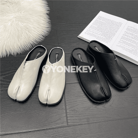 Zenanlar üçin split-toe deri flat köwüşler, rahat mules