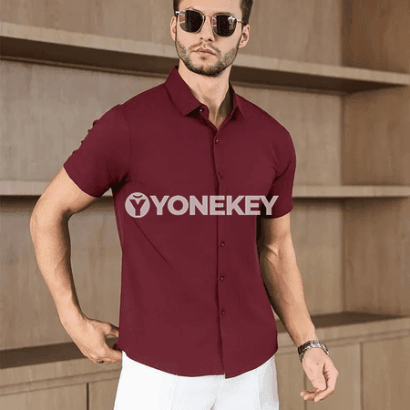 Erkekler üçin ýazky işewür-casual bir reňkli köýnek