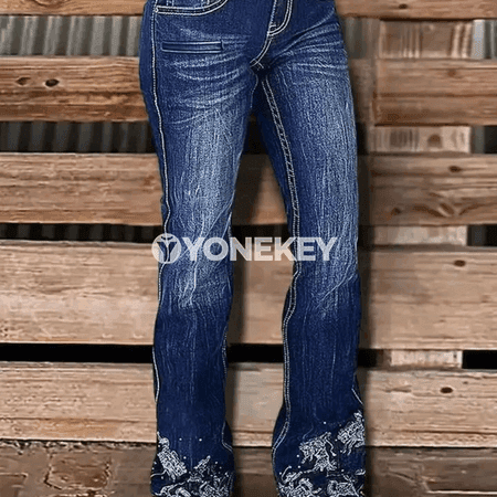 Zenanlar üçin giň göwrümli denim jeans jalbar, rahat kesim