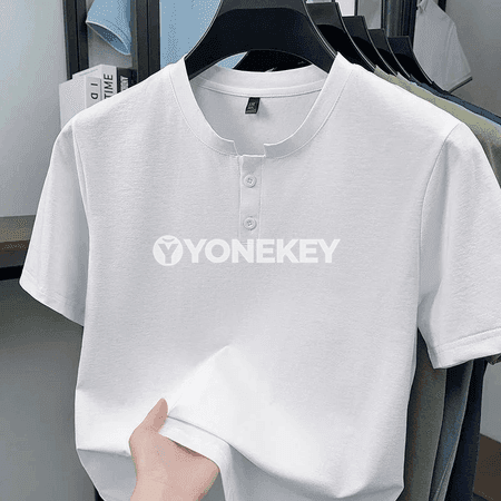 Erkekler üçin iki düwme henley boýunli tomusky dem alýan futbolka