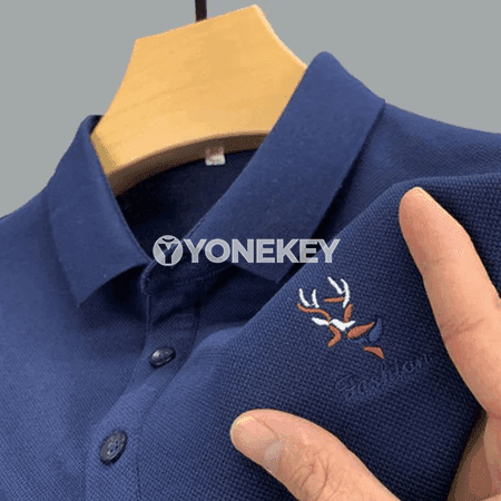 Erkekler üçin nagyşly uzyn ýeňli polo köýnek, bir reňkli