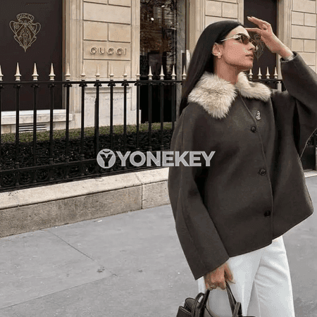 Aýallar üçin güýz-gyş klassik jaket, ýumşak ýaka we jübili