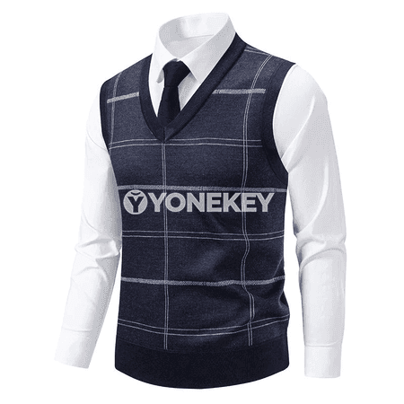 Erkekler üçin plaid V boýun ýeňsiz triko jilet
