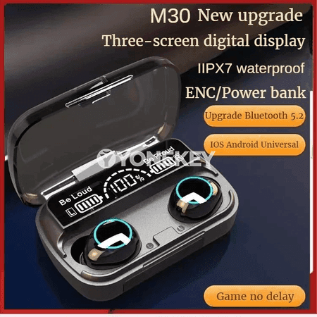M30 TWS simsiz Bluetooth nauşnik, suw geçirmeýän, sport üçin