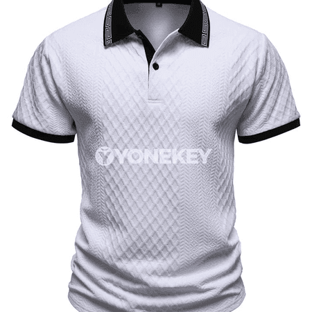 Erkekler üçin sporty, gysga ýeňli jakard polo köýnek
