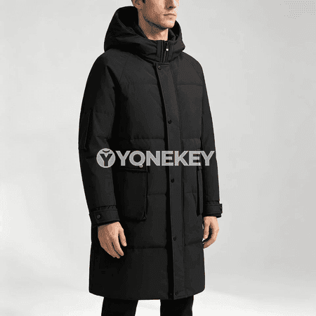 Erkekler üçin uzyn ýyly kapýuşonly gyş penjek, gündelik parka