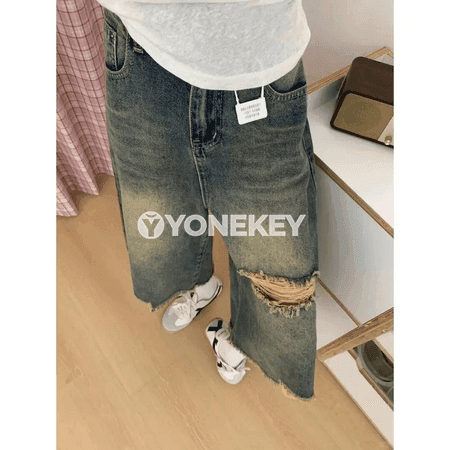 Aýallar üçin vintage giň balakly ýokary boýun jeans, ýaz-ýaz üçin