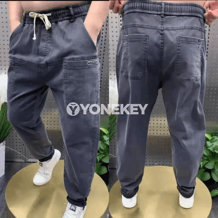 Erkekler üçin tomusky giň kesimli denim jalbar, 8XL çenli