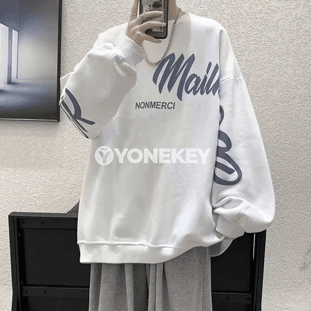 Erkekler üçin giň biçimli uzyn ýeňli sweatshirt, 5XL-8XL