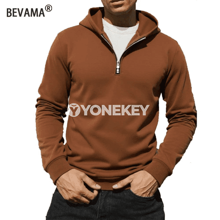 Erkekler üçin güýz kapýuşonly half zip switer