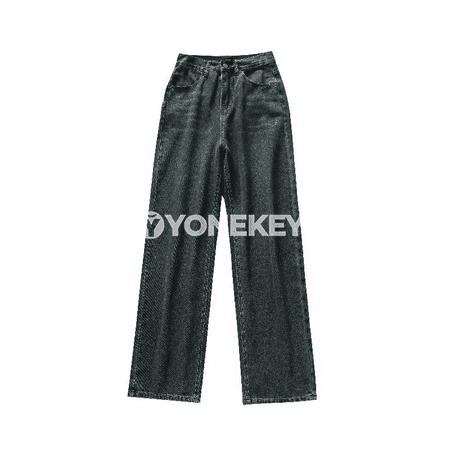 Retro deşikli giň bel denim jinsy balaklar