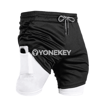 Erkekler üçin sport şortlary, ýeňil we çalt guradýan 2 in 1 model