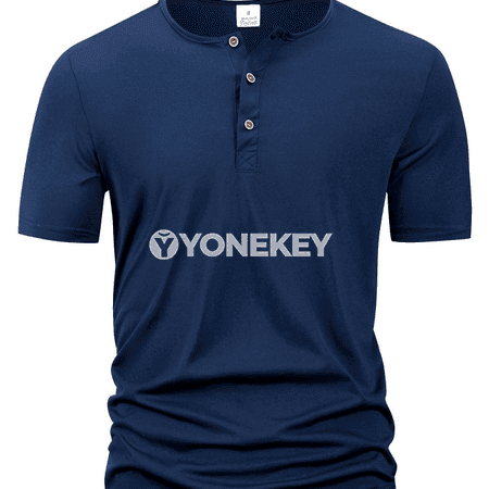 Erkekler üçin ýazky henley boýun futbolka, gysga ýeňli