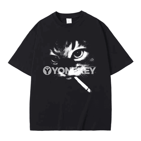 Erkek‑aýal üçin gyzykly pişikly vintage futbolka, giň biçim