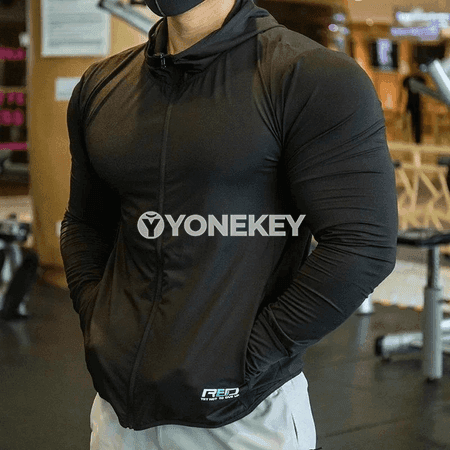 Erkekler üçin ýeňil sport hudi, fermuarly, uzyn ýeňli