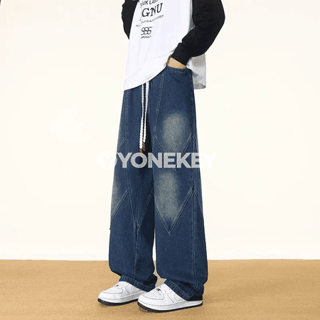 Erkekler üçin rahat göni denim jeans balaklar, gündelik stil