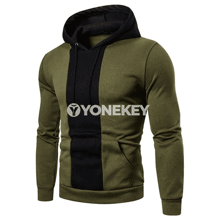 Erkekler üçin patchwork hoodi, ýyly sport stilindäki giň model