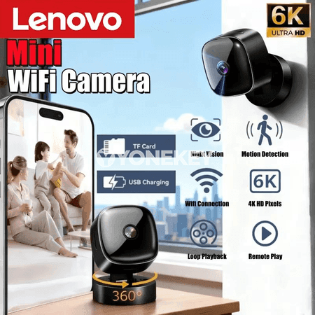 Lenovo 6K mini simsiz howpsuzlyk kamerasy, Wi‑Fi, akylly monitor