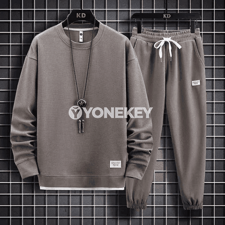 Erkekler üçin ýaz-güýz iki bölek sport kostýumy, rahat moda toplumy