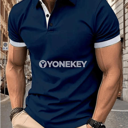 Erkekler üçin gysga ýeňli polo köýnek, kontrast reňkli gündelik futbolka