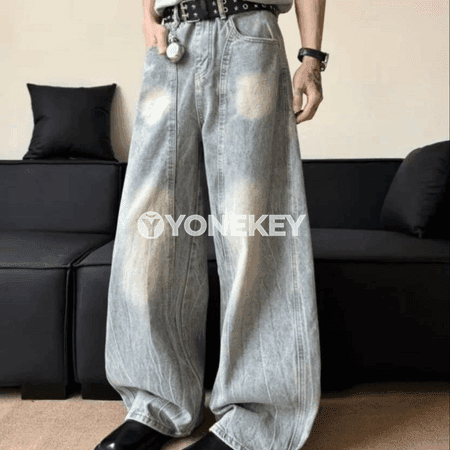 Erkekler üçin ýeňil gök vintage loose fit jeans jalbar