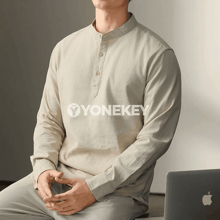 Erkekler üçin klassiki Henley boýun köýnek, ýeňli uzyn ýeňli