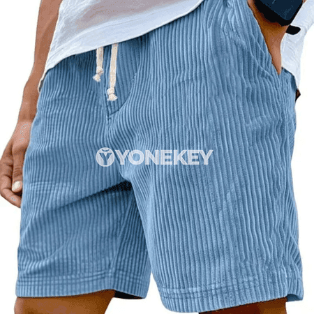 Erkekler üçin velur görnüşli ýeňil şorty, tomusky rahat model