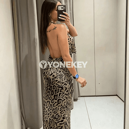 Zenanlar üçin halter leopard köýnek, tomusky uzyn ýeňsiz