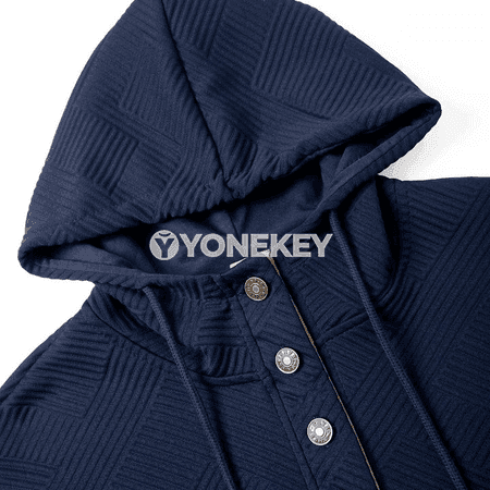 Erkekler üçin vintage jacquard Henley kapüşonly ýyly köýnek