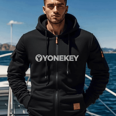 Erkekler üçin ýyly kapýuşonly fermuarly sport sweatshirt, dürli reňkli