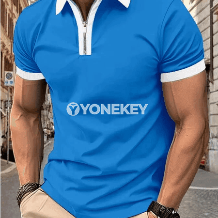 Erkekler üçin ýazky polo köýnek, fermuarly, gysga ýeňli