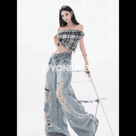 Aýal-gyzlar üçin giň balakly jeans, şäher stili we jübili rahat model
