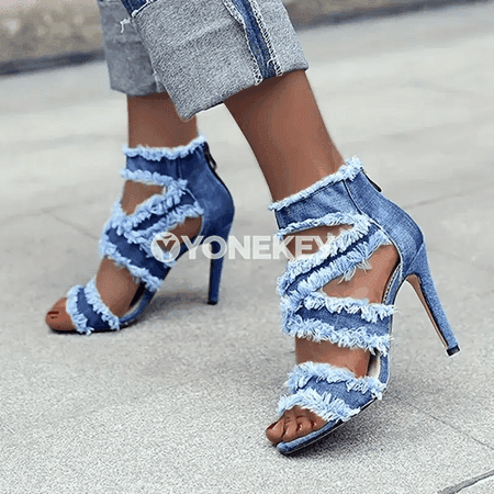 Zenanlar üçin ýazky ýokary ökjeli denim sandallar