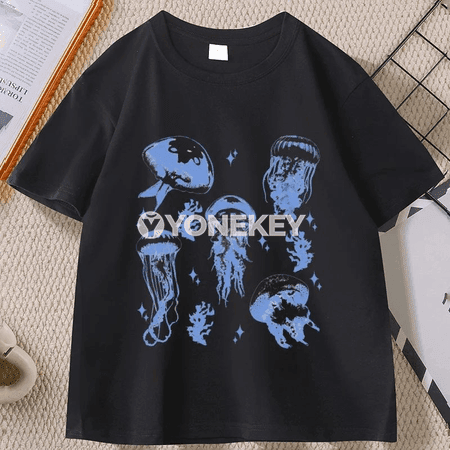 Deňiz janly-jandarly vintage futbolka, rahat gündelik stil