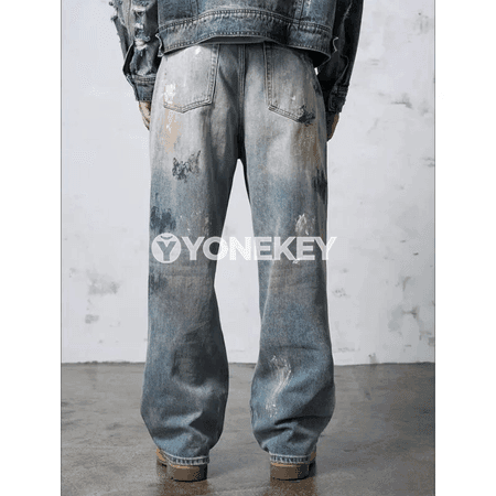 Erkekler üçin giň kesimli retro denim jalbar