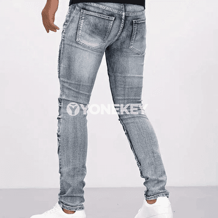 Erkekler üçin slim fit motosikl jeans jalbar