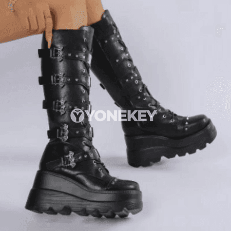 Aýallar üçin ýokary platformaly punk ädikler, zipli moda köwüş