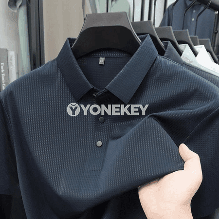 Erkekler üçin dem alýan mesh polo köýnek, gysga ýeňli