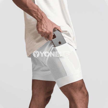 Erkekleriň çalt guraýan sport şortigi, iki gatly, jübili