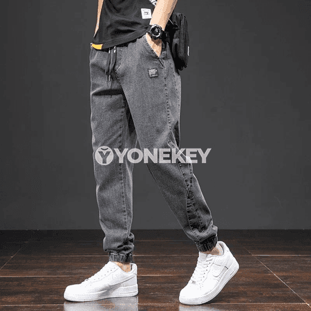 Erkekler üçin giň kesimli cargo jeans, ýaz-tomus
