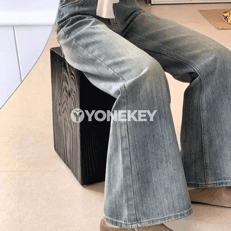 Zenanlar üçin giň kesimli ýokary elastik denim jeans