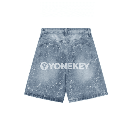 Erkekler üçin retro denim şortik — ýokary bil, giň kesim