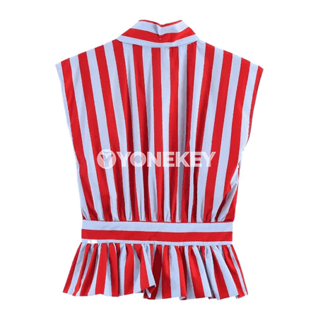 Zolakly, daňylan boýunly aýal bluzka, tomusky, ýeňsiz