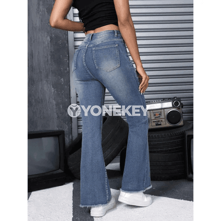 Zenanlar üçin retro giňýän denim jalbar, gündelik giň paça jeans