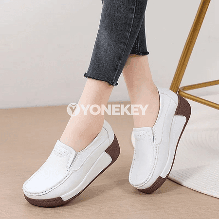 Zenanlar üçin klassik loafer köwüşler, ýokary hilli deri, platformaly