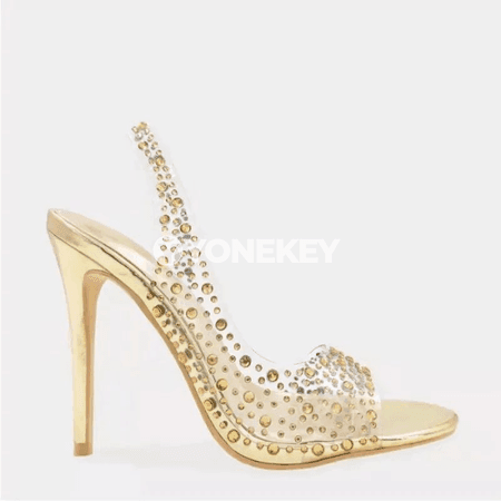 Zenanlar üçin ýokary ökjeli açyk burunly rhinestone köwüşler.