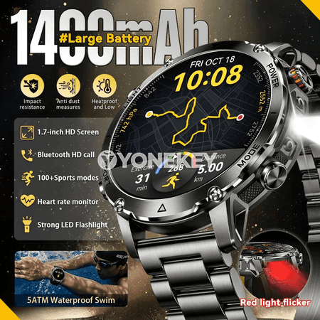 1400mAh bataryaly, 1.7 dýum AMOLED sport akylly sagat, 10ATM